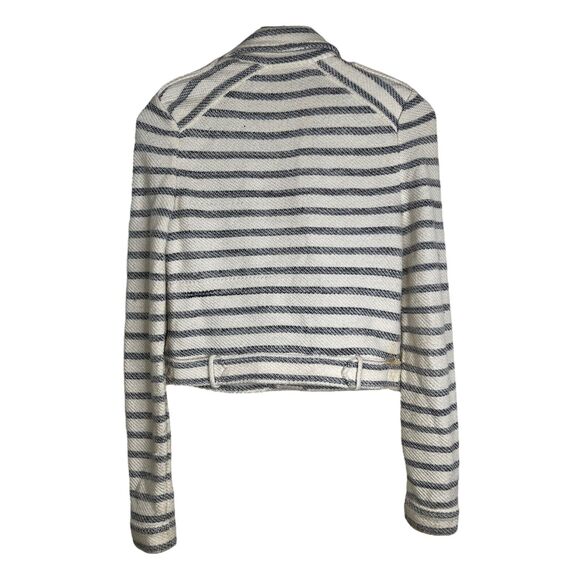 BCBGMAXAZRIA Levi Striped Asymmetrical Zip Cropped Moto Jacket FLAW White XS - Picture 5 of 10